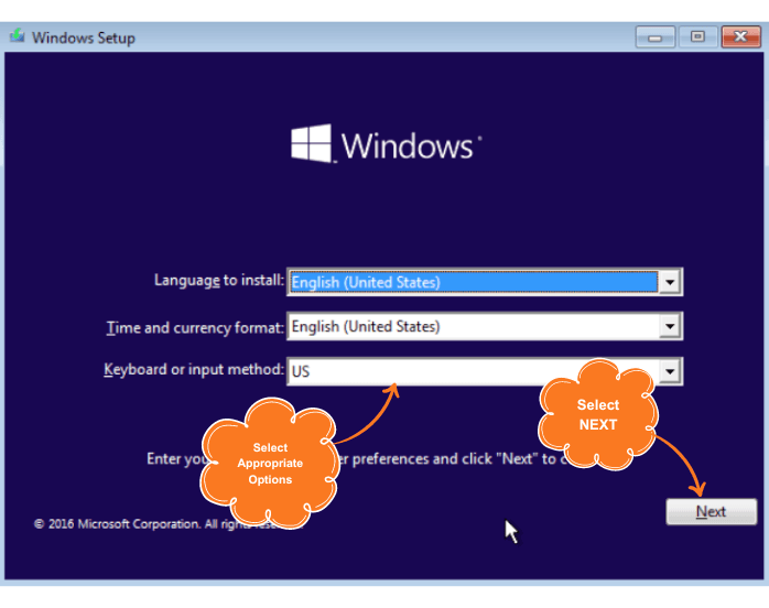 Windows 10 installation dialog box 