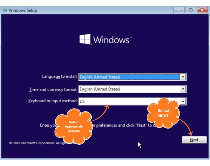 Windows 10 installation dialog box 
