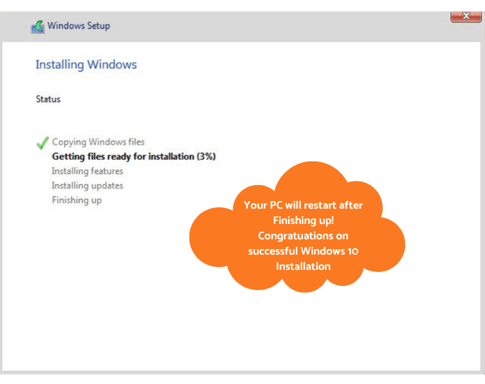 Windows Installation dialog box final step