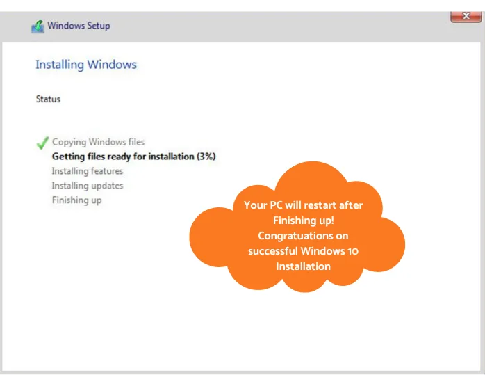 Windows Installation dialog box final step