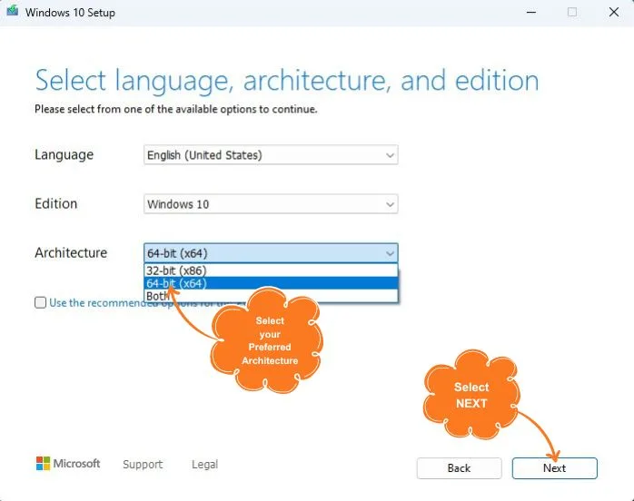 Windows 10 page, Edition and Architecture