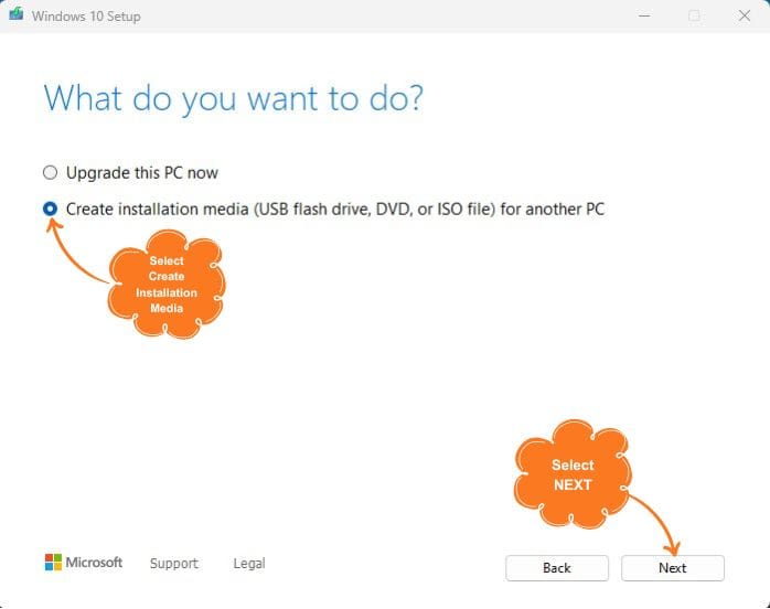option to choose the USB drive to create windows 10 USB bootable.