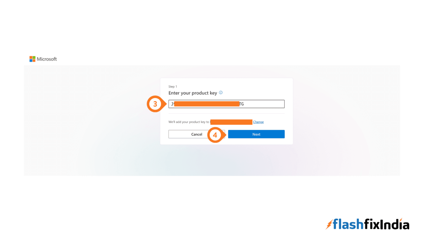 Enter the product Key and Click Next