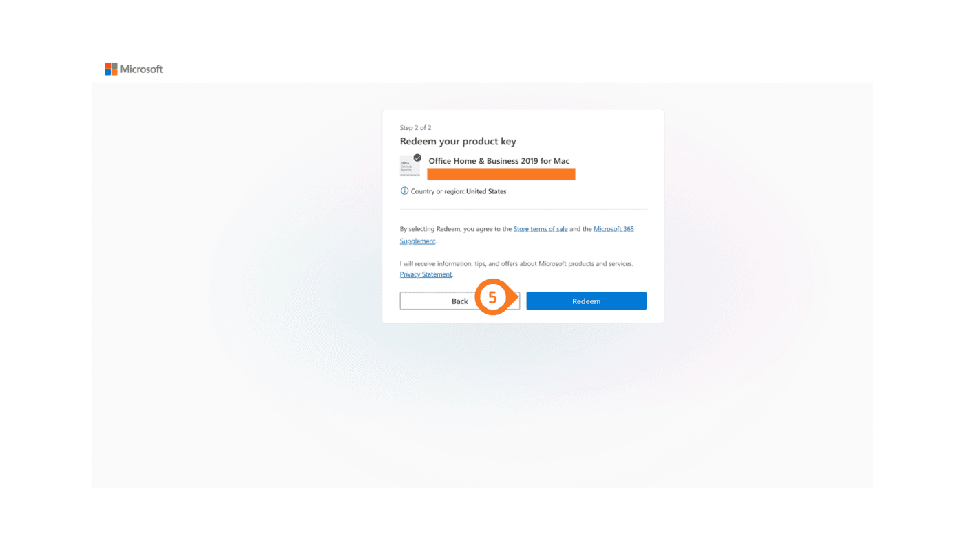Select Preferred Language and Click Redeem MS Office for Mac